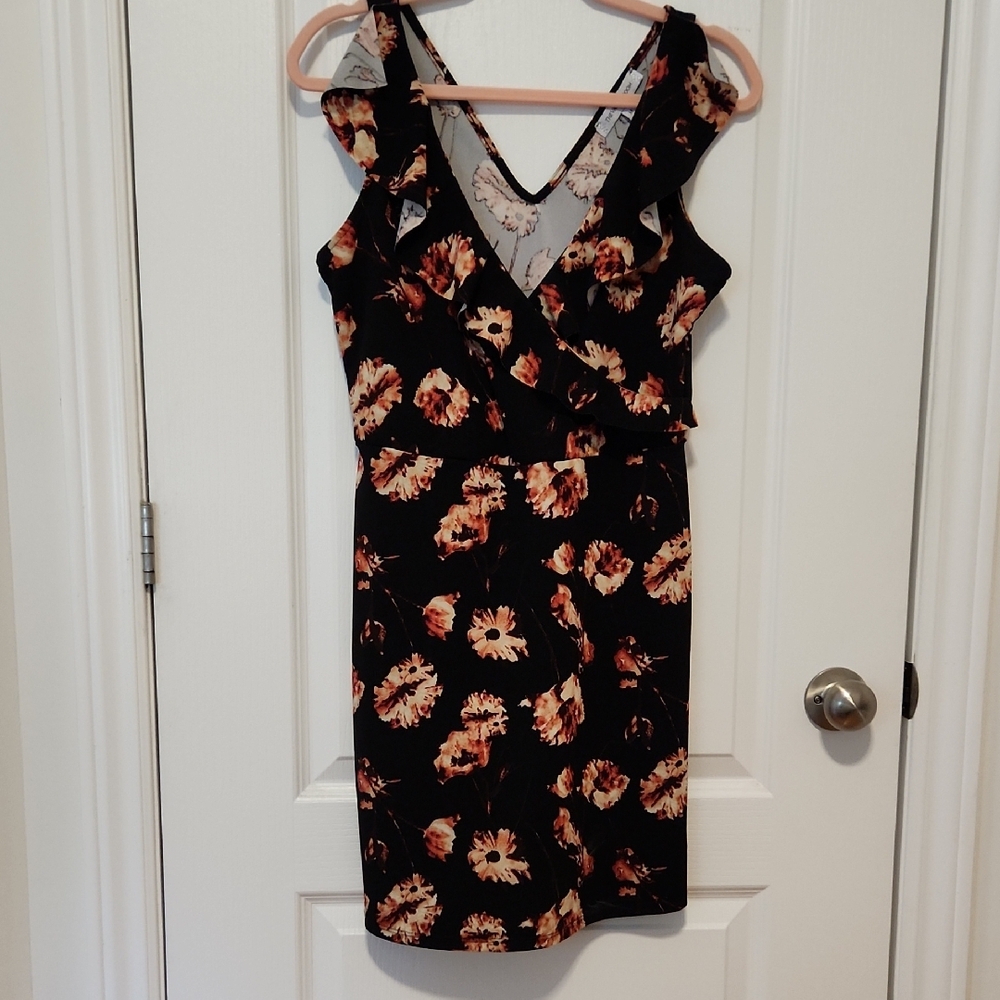 The Vanity Room Floral Mini Dress - Black and Red/pink